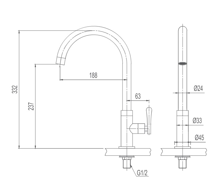 Bản vẽ kỹ thuật vòi bếp lạnh INAX SFV-31