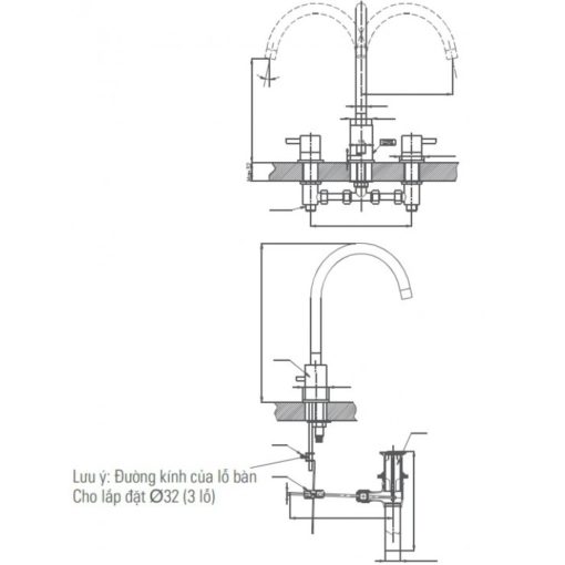 Vòi Chậu Lavabo Inax LFV-7000B Van Nóng Lạnh Riêng 3 Lỗ Vòi Lavabo