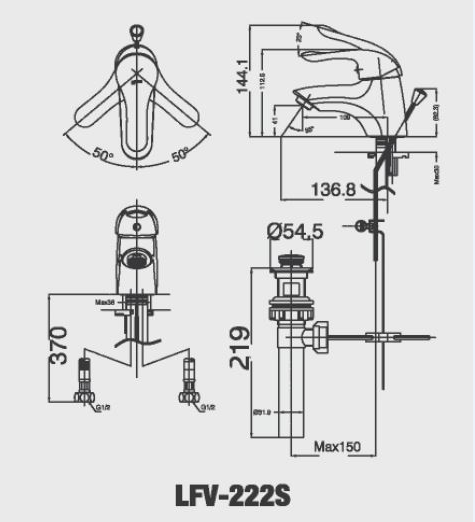 Bản vẽ kỹ thuật vòi lavabo nóng lạnh LFV-222S