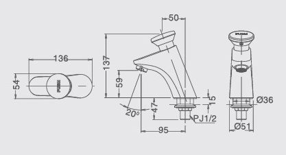 Bản vẽ kỹ thuật vòi lạnh inax LFV-P02B