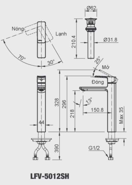 Bản vẽ kỹ thuật vòi lavabo INAX LFV-5012SH