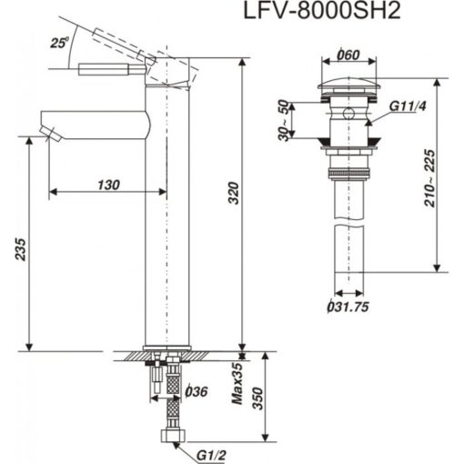 Vòi Lavabo Đặt Bàn Inax LFV-8000SH2 Nóng Lạnh Cổ Cao Vòi Lavabo