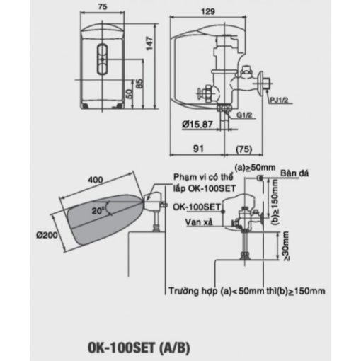 Van Xả cảm ứng Inax OK-100SET(A/B) Dùng Pin