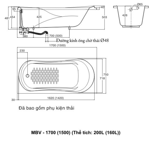 Bản vẽ kỹ thuật bồn tắm INAX MBV-1700