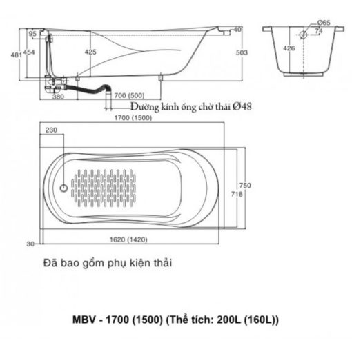 Bồn tắm nằm Inax MBV-1700 MBV1700 MBV 1700